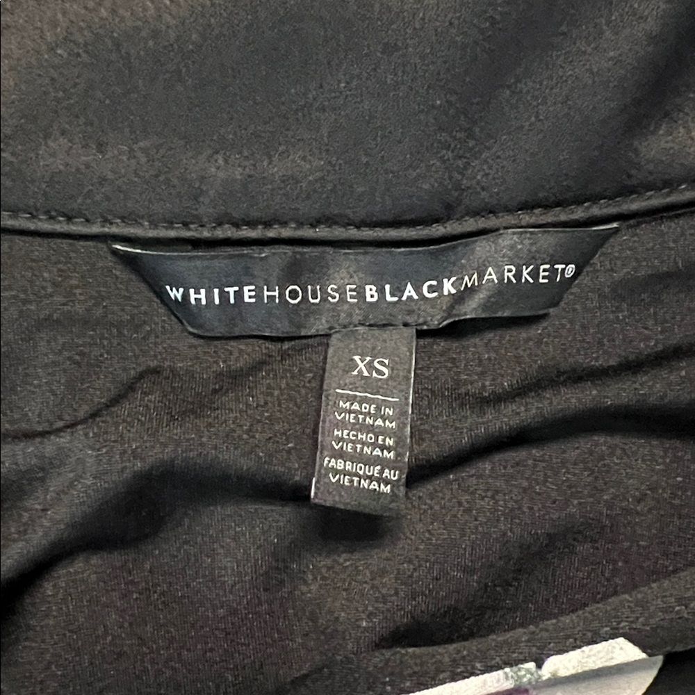 White House Black Market LS MJ w Tie Chemise Delphinium Placed Black Dress - Picture 7 of 9